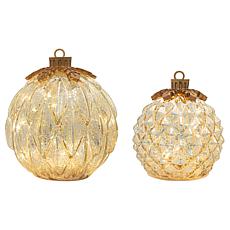 "As Is" Winter Lane Twinkling Glass Ornaments 2-piece Set