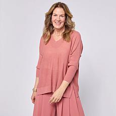 "As Is" WynneCollection 3/4-Sleeve V-Neck Baby Boucle Sweater