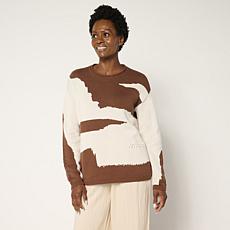 "As Is" WynneCollection Cotton-Blend Intarsia Sweater