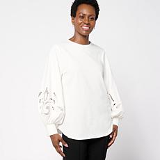 "As Is" WynneCollection Embroidered Eyelet Sleeve Shirt 