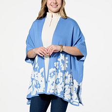 "As Is" WynneCollection Floral Jacquard Poncho Topper