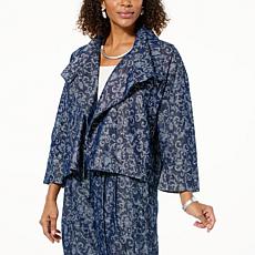 "As Is" WynneCollection Metallic Denim Jacquard Jacket