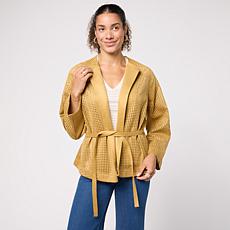 "As Is" WynneCollection Perforated Bonded Faux Suede Belted Jacket