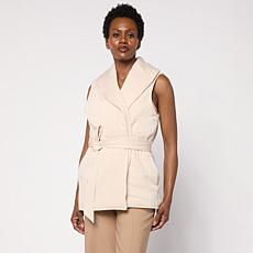 "As Is" WynneCollection Quilted Cloud Knit Belted Vest 