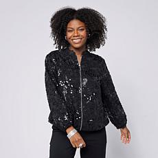 "As Is" WynneCollection Sequined Bomber Jacket