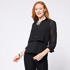 "As Is" WynneLayers Chiffon Collared Long-Sleeve Cropped Shirt