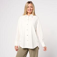 "As Is" WynneLayers Cotton Curved Hem Button-Down Shirt