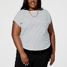 "As Is" WynneLayers Striped Cotton-Blend Crewneck Tee