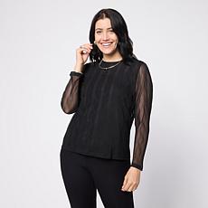 "As Is" WynneLayers Textured Mesh Long-Sleeve Crew-Neck Top
