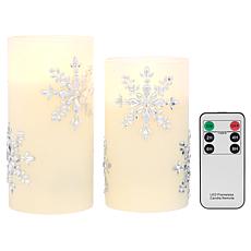 august & leo 2-pack Flickering Flame Snowflake Jeweled Candles 