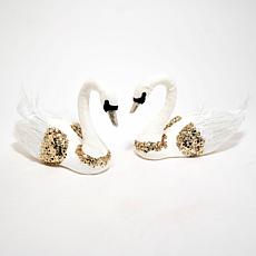 august & leo Set of 2 Faux Fur Swans with Sequins 
