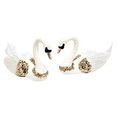 august & leo Set of 2 Faux Fur Swans with Sequins