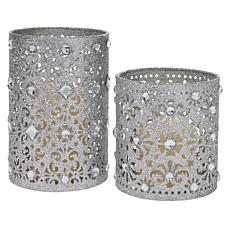 August & Leo Set of 2 Jeweled Hurricanes with Candles