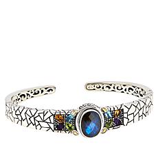 Bali RoManse Sterling Silver Labradorite and Multigem Cuff Bracelet