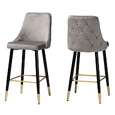 Baxton Studio Giada Contemporary Velvet Fabric 2 Piece Bar Stool Set