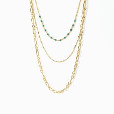 Bellezza Bronze Multi-Chain with Gemstone Beaded Station Necklace