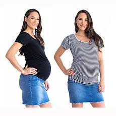 Blooming Women Body Hugging Maternity Tee 2-pack - Black/Black Stripes
