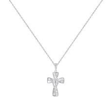 Bright Halo Lab Grown Diamonds 0.20 ctw Baguette Detail Cross Necklace