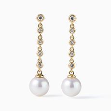 Bright Halo Lab Grown Diamonds 0.32 ctw Bezel Set Round & Pearl Dro...