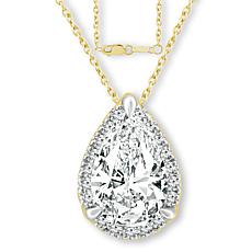 Bright Halo Lab Grown Diamonds 14K Gold 3/4ctw Halo Pendant with Chain