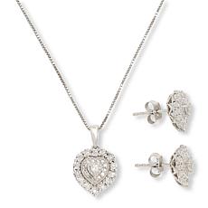 Bright Halo Lab Grown Diamonds Heart Earrings and Pendant Set