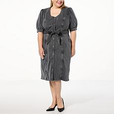 C Wonder Buttoned Stretch Denim Midi Shirt Dress