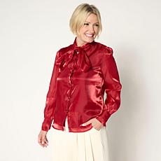 C Wonder by Christian Button-Down Necktie Blouse