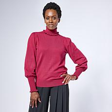 C Wonder Luxe Blouson Sleeve Turtleneck Sweater