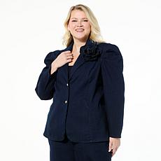 C Wonder Puff-Shoulder Denim Blazer