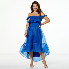 C Wonder Runway Off the Shoulder Strap Midi Dress