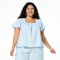 C Wonder Square Neck Flutter Sleeve Blouse