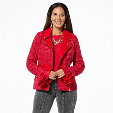 C Wonder Tweed and Faux Leather Moto Jacket