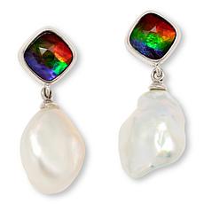 Canadian Ammolite Gems Ammolite and Keshi Pearl Drop Earrings