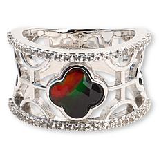 Canadian Ammolite Gems Ammolite and White Topaz Band Ring