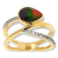 Canadian Ammolite Gems Ammolite and White Topaz Crossover Ring