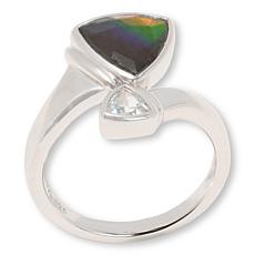 Canadian Ammolite Gems Ammolite Triplet & White Topaz Bypass Ring