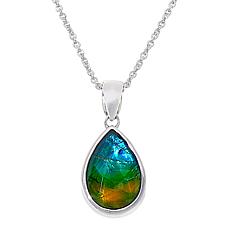 Canadian Ammolite Gems Large Pear-Shape Pendant with 18" Chain 