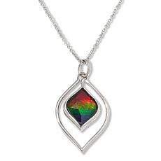 Canadian Ammolite Gems Marquise Dangle Pendant with Chain