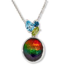 Canadian Ammolite Gems Multigem and Oval Ammolite Pendant with Chain