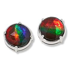 Canadian Ammolite Gems Sterling Silver Round Ammolite Stud Earrings