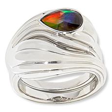 Canadian Ammolite Gems Sterling Silver Two-Piece Twisted Ring Set