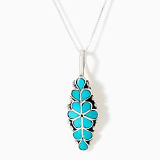 Chaco Canyon Flower Inlayed Blue Turquoise Pendant with 18" Chain