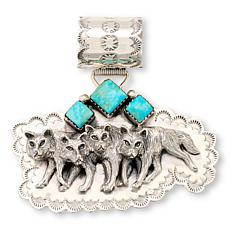 Chaco Canyon Kingman Turquoise Sterling Silver Wolf Pack Pendant