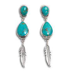 Chaco Canyon Sterling Silver Baja Turquoise "Feather" Drop Earrings
