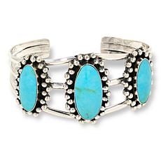 Chaco Canyon Sterling Silver Blue Campitos Turquoise Oval Beaded Cuff