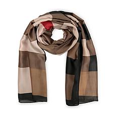 Checkered & Trimmed Faux Silk Scarf by Youzey