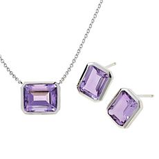 Colleen Lopez Emerald-Cut Gemstone Solitaire Earring and Necklace Set