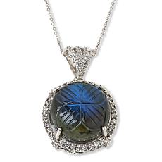 Colleen Lopez Floral-Carved Labradorite and Zircon Pendant with Chain