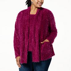 Colleen Lopez Open-Front Eyelash Cardigan