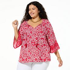 Colleen Lopez Printed Woven 3/4 Raglan Sleeve Top